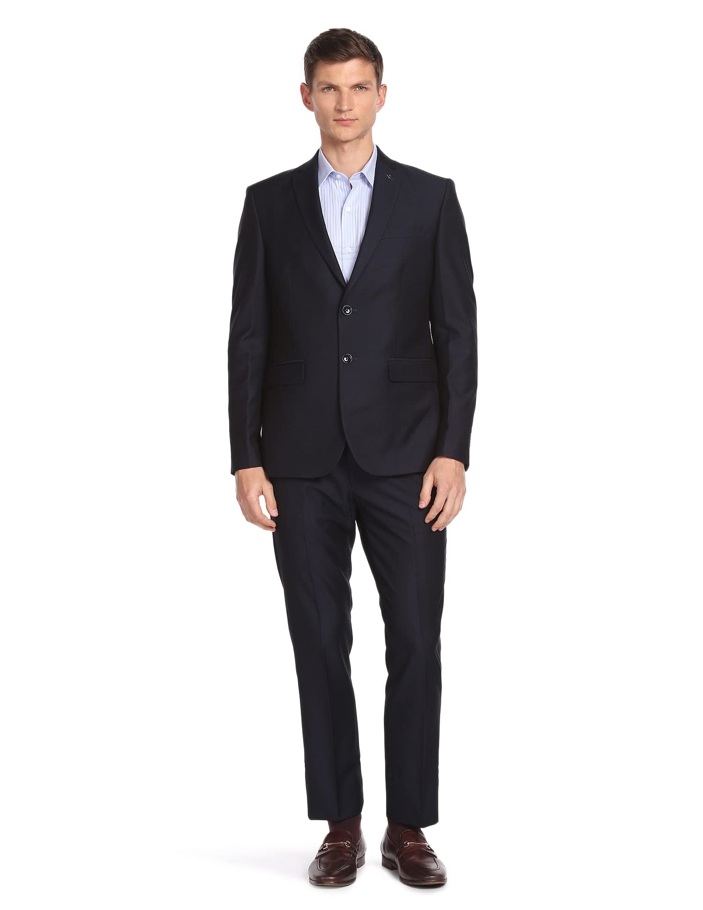 Arrow Men's Rayon Notch Lapel Collar Dobby Two Piece Suit (ARAFSU5514_Navy