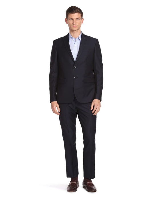 Arrow Men's Rayon Notch Lapel Collar Dobby Two Piece Suit (ARAFSU5514_Navy
