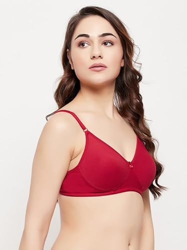 Clovia Women's Cotton Non-Padded Non-Wired Full Coverage T-Shirt Bra (BR3000T09_Maroon_32C)