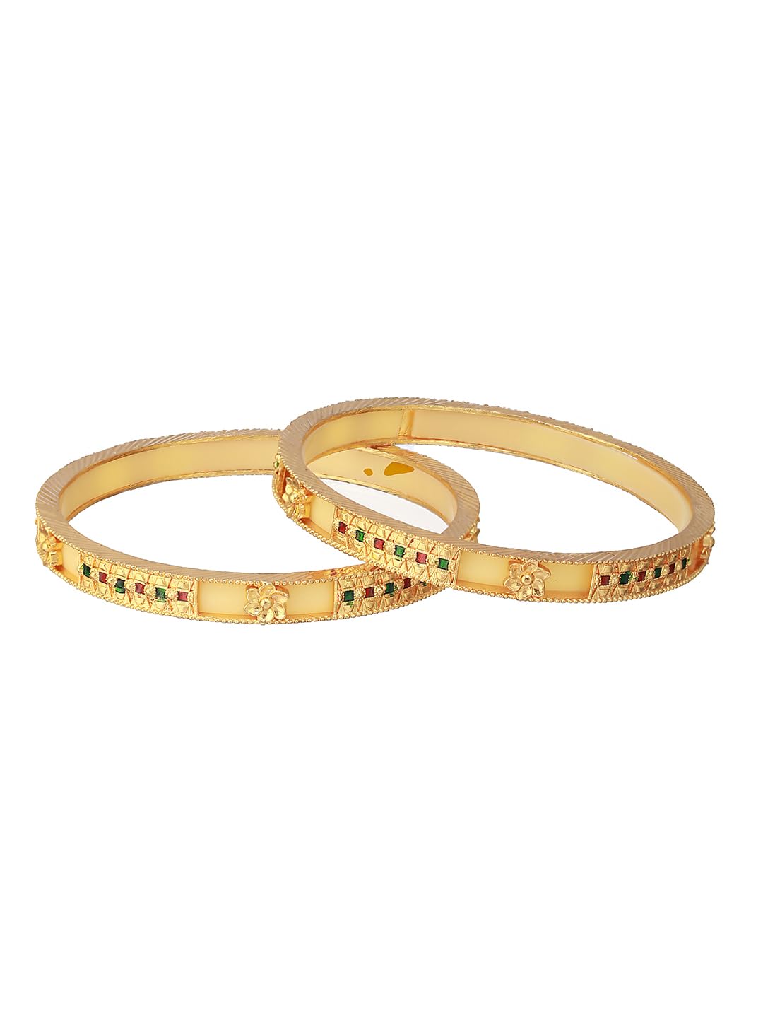 Priyaasi Yellow Multicolor Stone-Studded Geometric GoldPlated Bangle Set of 2