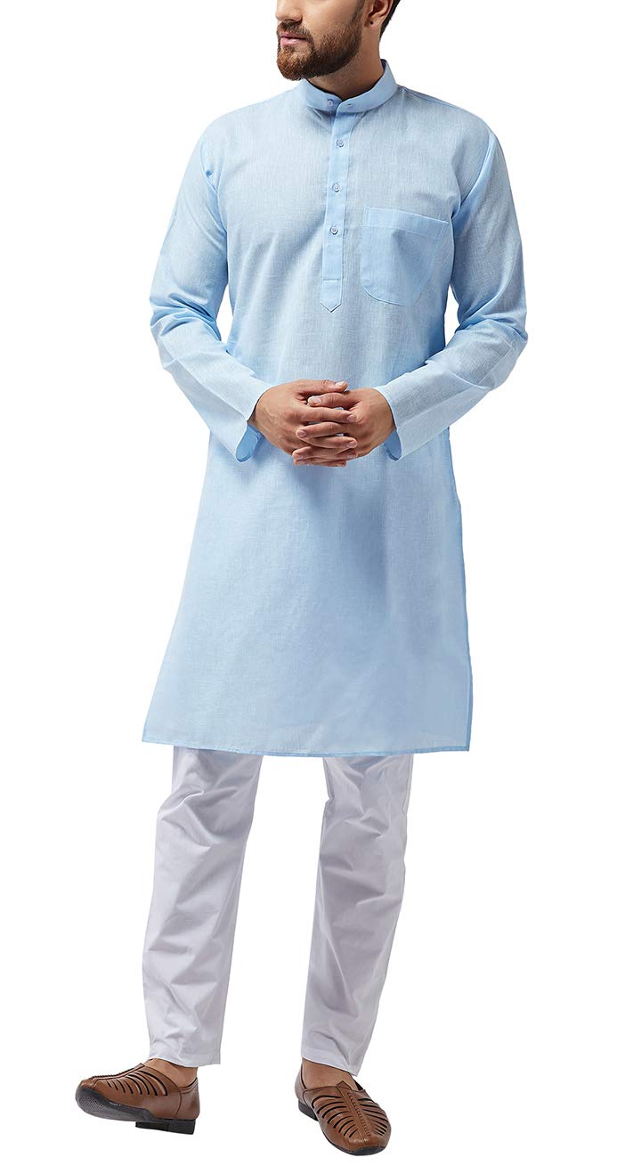 SOJANYA (Since 1958 Mens Cotton Blend Sky Blue Kurta & Churidar Pyajma Set Size L