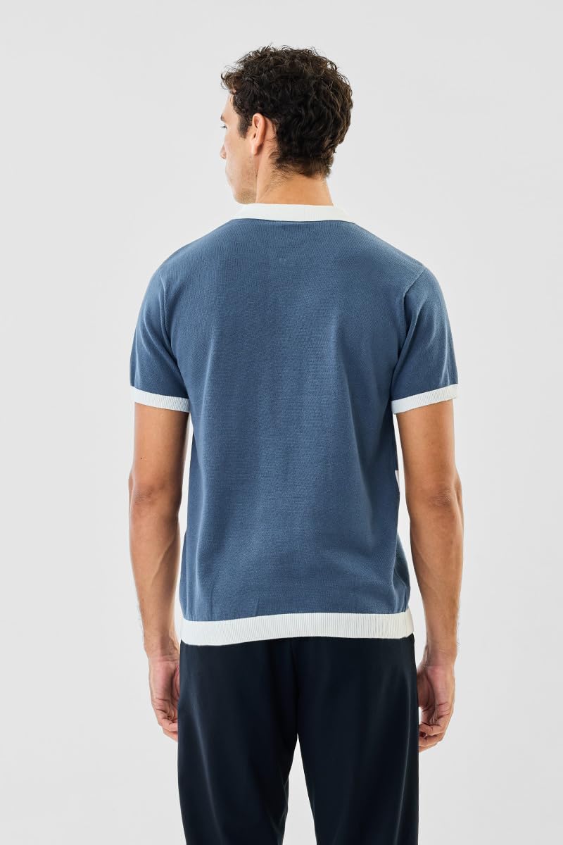 SNITCH Men's Polo T-Shirt | Colour Blocked Pattern & Color-Block Design | 100% Cotton Fabric, Zipper Neckline & Regular Fit | Casual Wear for Everyday Comfort | Blue