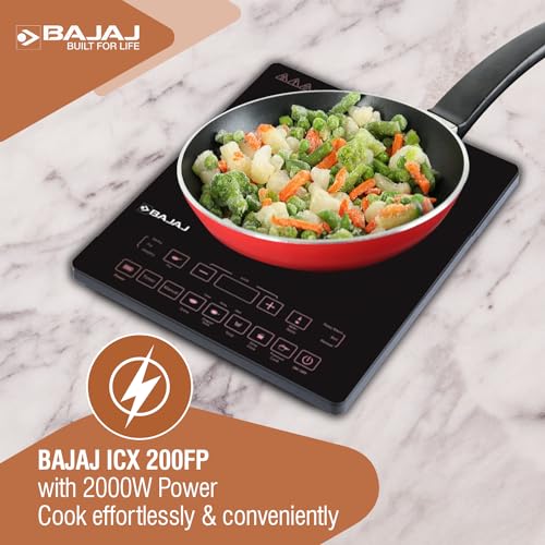 Bajaj ICX 200FP 2000 W Induction Cooktop | 7 Pre-Set Menus | Digital Display | Cool Touch Surface | 1 Year Warranty 【Black】