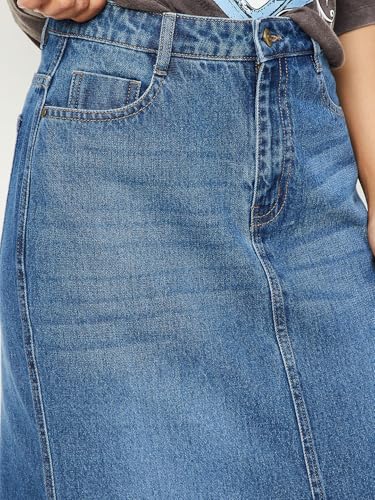 Max Women Washed Denim Skirt (Blue_30)