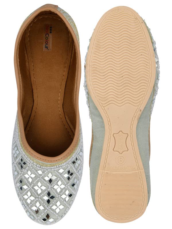 DESI COLOUR Women Ethnic Footwear Mojari/Punjabi Jutti-Mirror Art- Grey