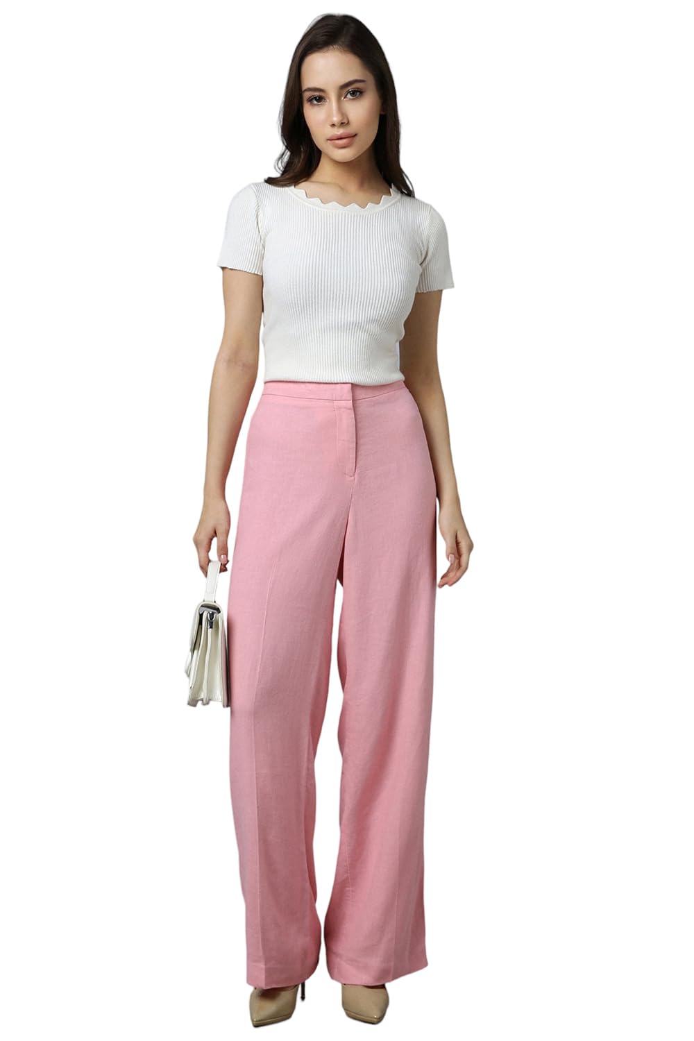 Women Pink Regular Fit Solid Casual Trousers