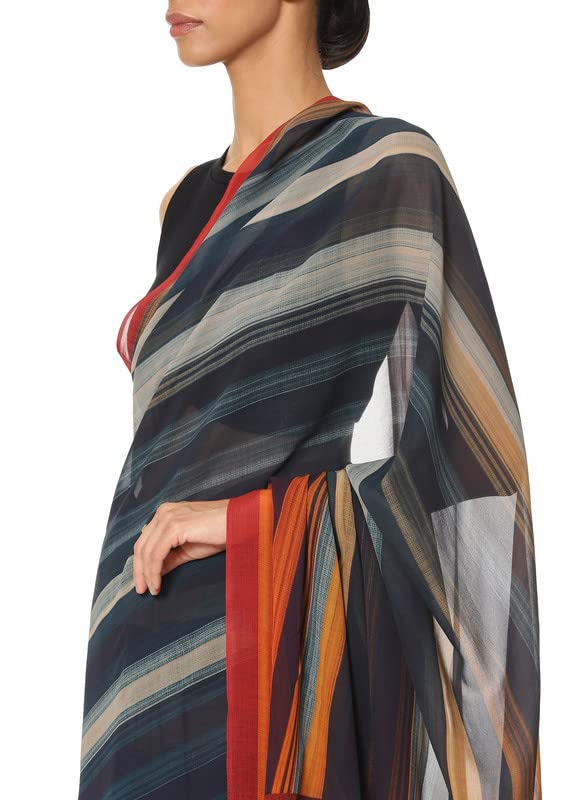 Satya Paul Blue Cobalt Georgette Printed Silk Saree for Women