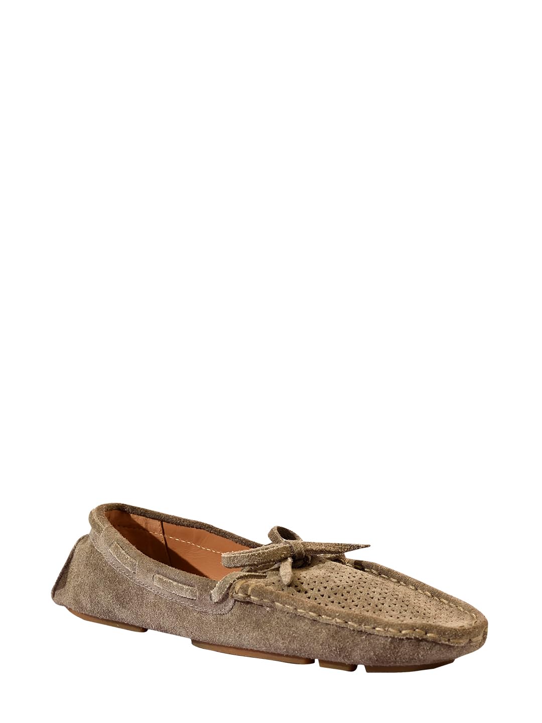 eske Kathe, the Moccasin | Suede Leather Loafers for Women with Laser-Cut Design | Leather Insole | Slip-On Casual Flats with TPR Sole (Khaki, UK Footwear Size System, Adult, Women, Numeric, Medium, 7)