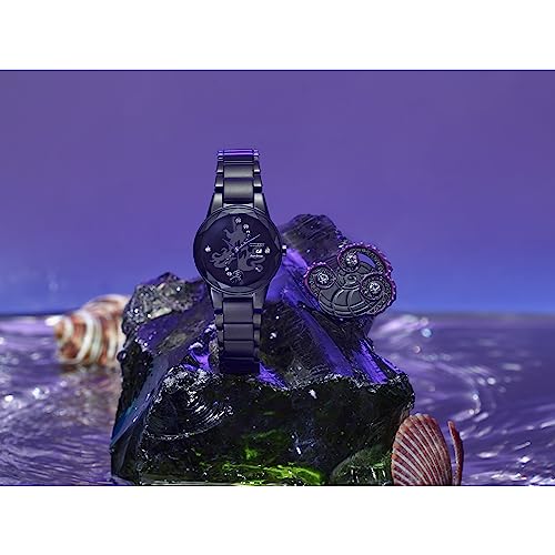 Citizen Stainless Steel Women's Eco-Drive Disney Villian Ursula Crystal Analog Watch And Pin Gift Set In Black Ion Plated Analog Watch, Black Dial (Model: Ga1075-68W), Black, 5 1/2 Inches, Modern