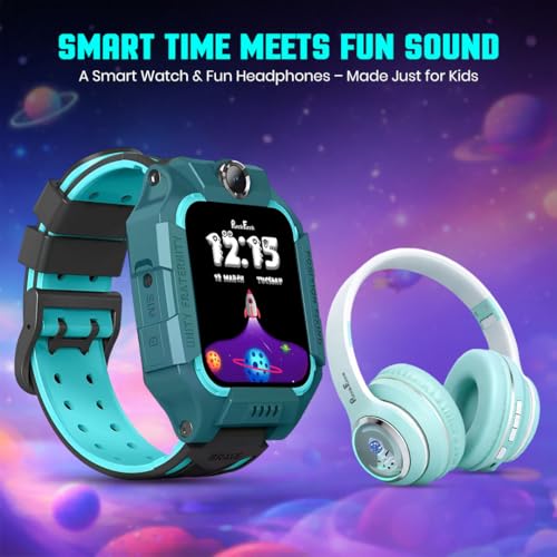 PunnkFunnk Kids Watch + Headphone Combo, GPS, SOS, Camera, Touch Display, Wireless Headphones with Bluetooth 5.3, HD Sound, Built-in Mic, Comfortable Over-Ear Design