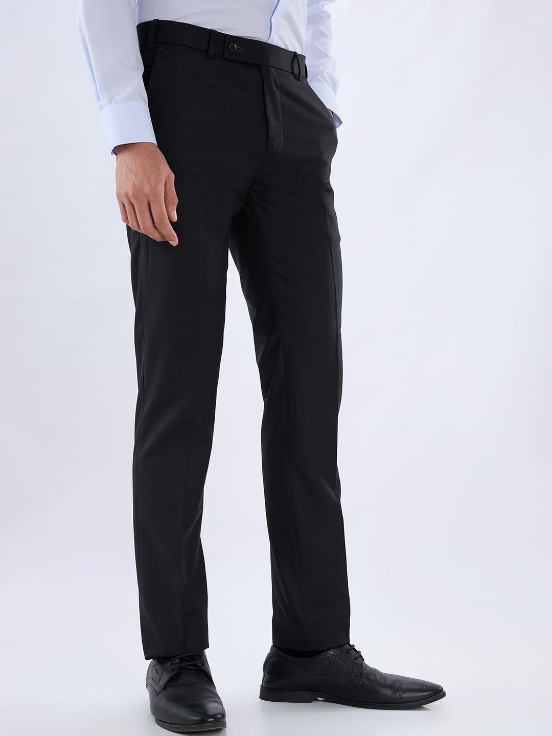 Raymond Men Slim Fit Structure Pattern Poly Viscose Blend Flat Front Formal Trouser Black