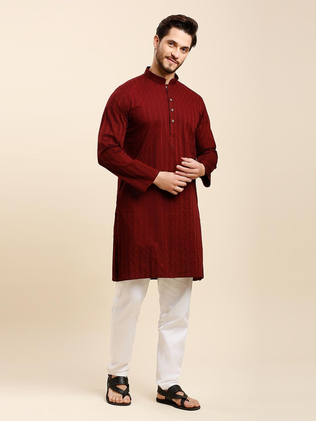 Rajubhai Hargovindas Men Maroon Striped Kurta (DBSQR-40)