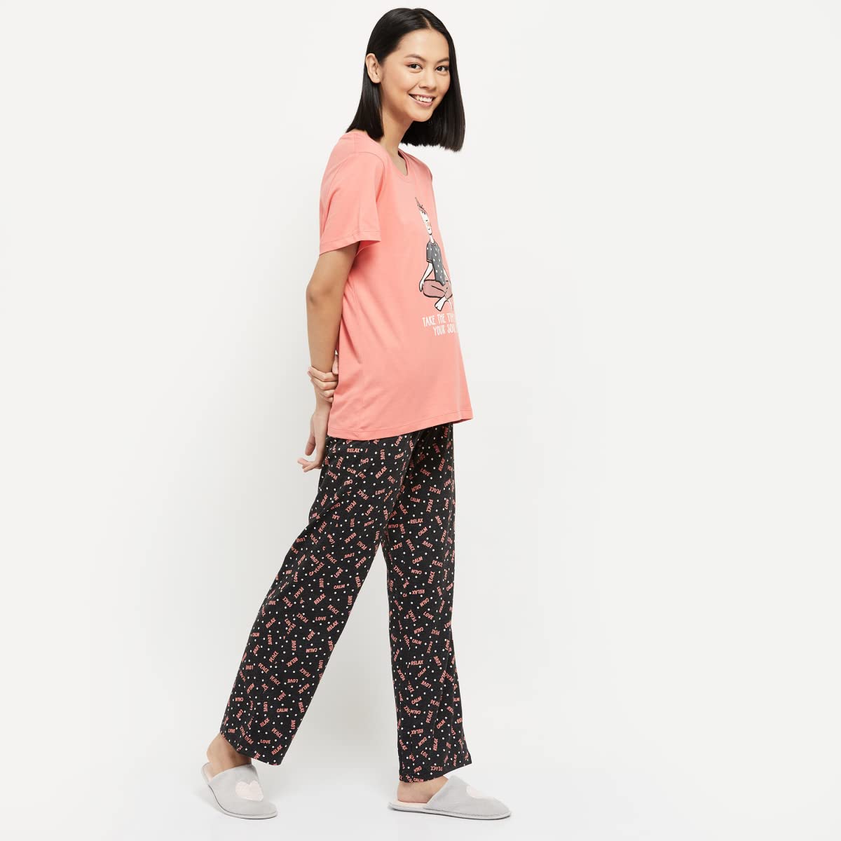 Max Women's Cotton Printed Lounge Sets (SU22CS03_Peach_XL)