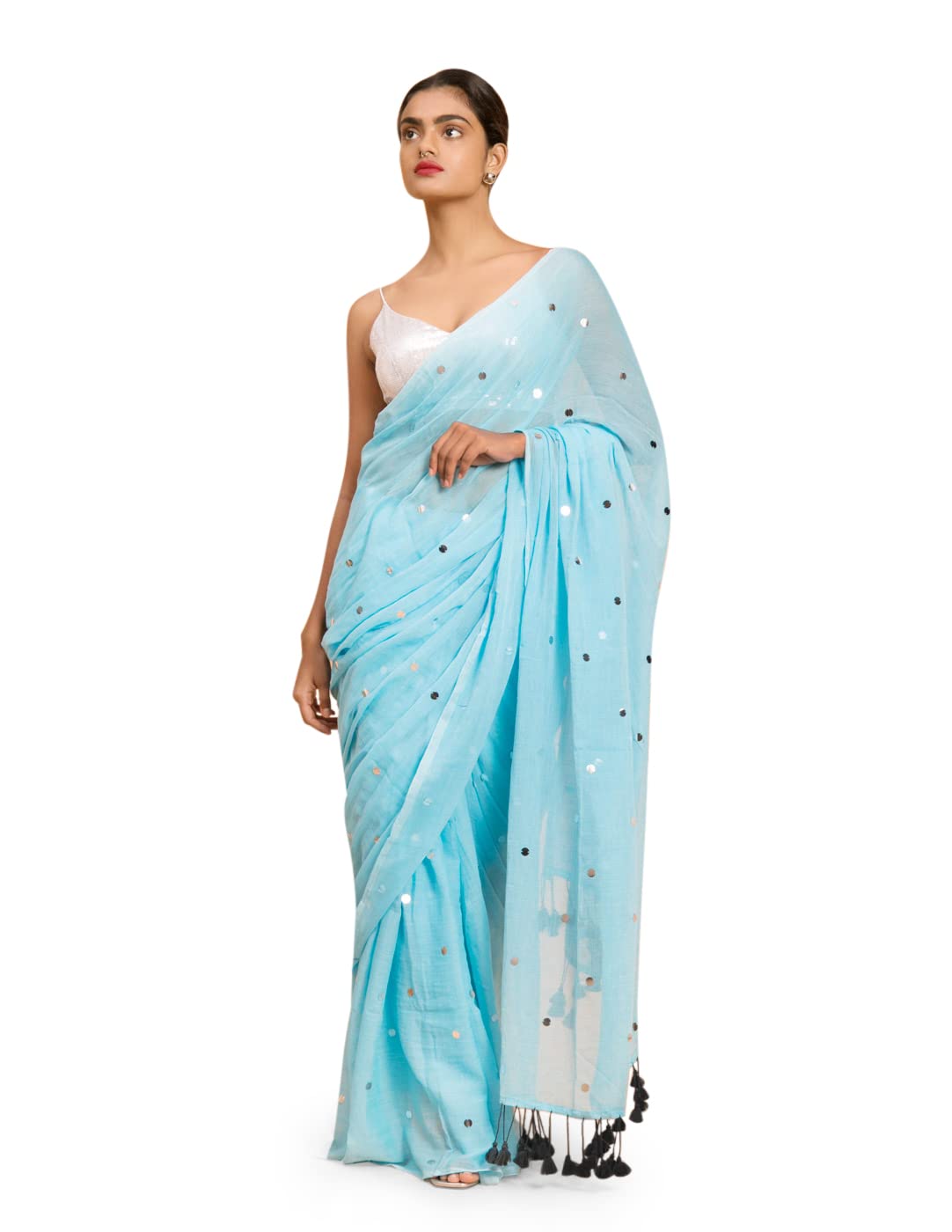 Suta Women's Plain Pure Cotton Saree Without Blouse | Cotton Saree | Plain Cotton Saree| Sky Blue Saree