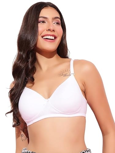 Clovia Women's Padded Non-Wired Full Coverage Multiway T-Shirt Bra (BR5200T18_White_32C)