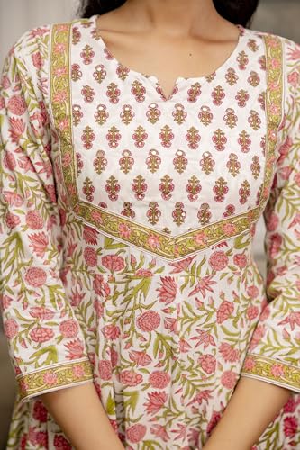 NIVANA Embroidered & Floral Printed Anarkali Kurta with Pant & coordinated Dupatta | S | White | Floral | Anarkali