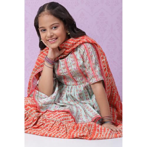 Biba Girls Girl's Cotton Kurta Set with Dupat (KW4670AW22AQUCRL_Blue