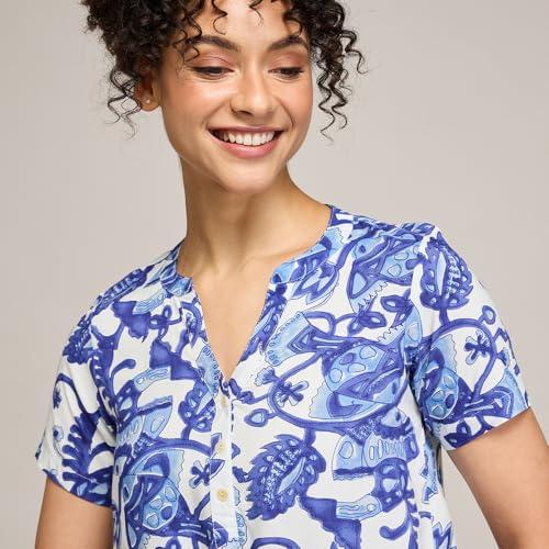 NYKD (NYS930 Printed Rayon Coords Night Suit for Women | Relaxed Fit V Neck Top with Non Slip Adjustable Waistband Shorts | Perfect for Sleep, Lounge & Everyday Wear - Blue