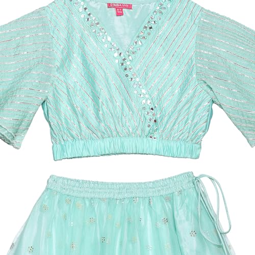 BIBA Girls Solid Polyester Blend Lehenga Set (KW5221_3_Green) (KW5221AW23MNT
