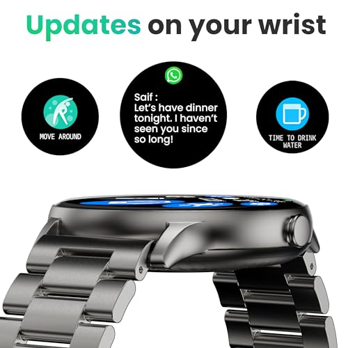 GOBOULT Newly Launched Dire Smartwatch 1.38'' 2.5D Curved HD Display, BT Calling, 500 Nits Brightness, IP67, 250+ Watchfaces, 120+ Sports Modes, AI Voice Assistant, SpO2 Monitoring (Chrome)