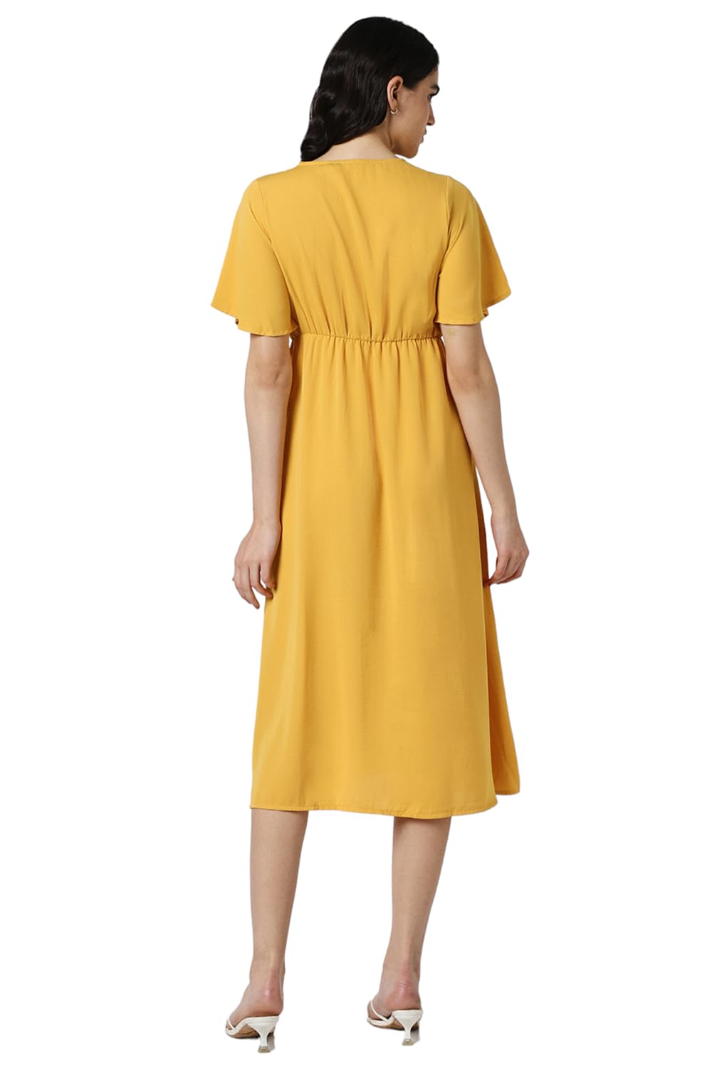 Van Heusen Women's Polyester Asymmetrical Calf Length Dress (VWDRFRGFG21143_Yellow