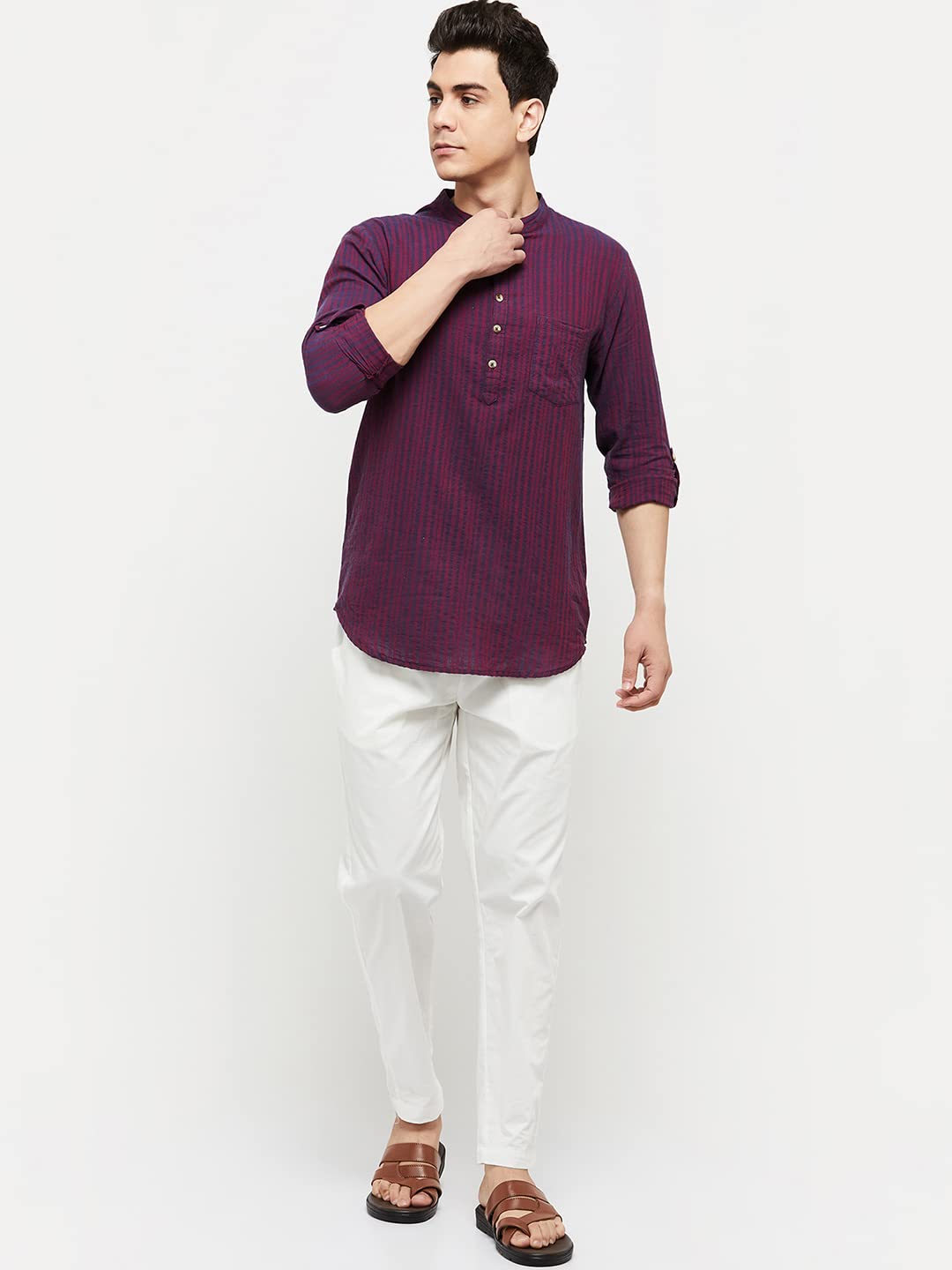 Max Men's Cotton Regular Fit Full Sleeves Short Regular Kurta (Fucstfs2290St_Maroon_S)
