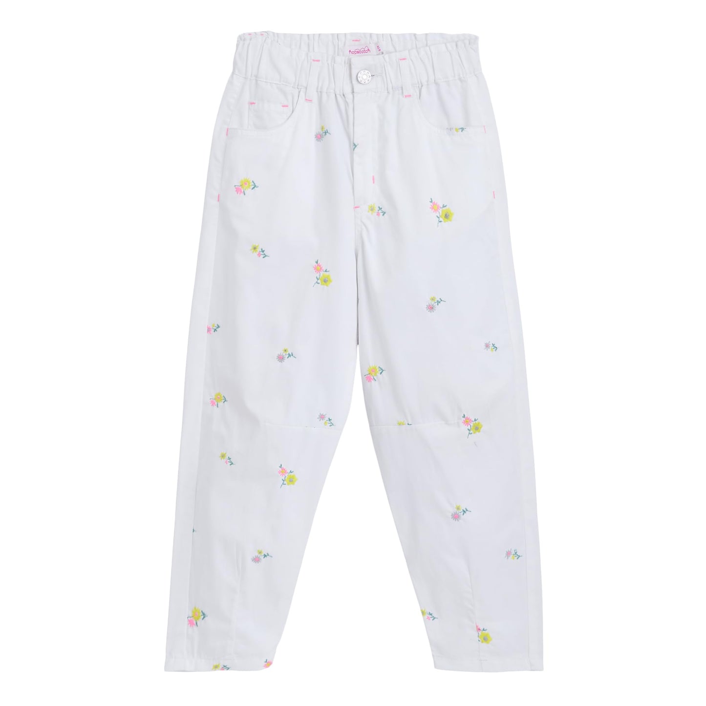 Hopscotch Girls Floral Print Embroidered Denim Jeans (4-5 Years) White