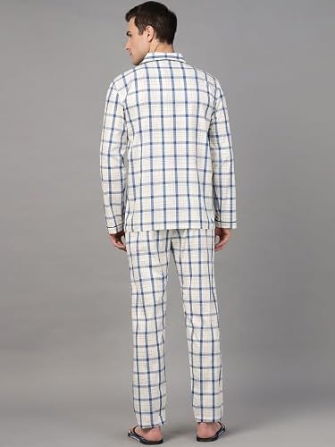 Hancock Men Checked Night Suit Cream Size S