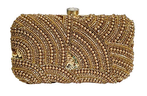 DUCHESS Women and Girls Embroidered Golden Clutch