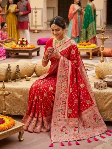 BHARTI COLLECTIONS Banarasi Art Silk Saree with Zari Work & Blouse Piece