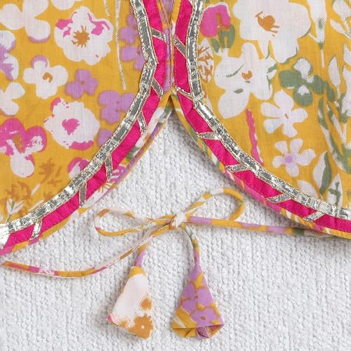 Hopscotch Girls Short Sleeves Yellow 3-Pc Floral Lehenga Set For Age (9-10 Years)