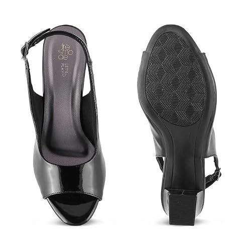 tresmode WOO Women's Block Heel Pump Sandals Black, 7 UK / 40 EU - Open Toe 3 inch Heels Footwear Soft Comfortable
