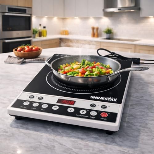 Induction Cooker Model 1963 | 2000W Smart Cooktop | 7 One-Touch Preset Modes — Hot Pot, Fry, Hot, Water, BBQ, Soup | Military-Grade Crystal Glass Surface | BIS ISI Certified | Made in India