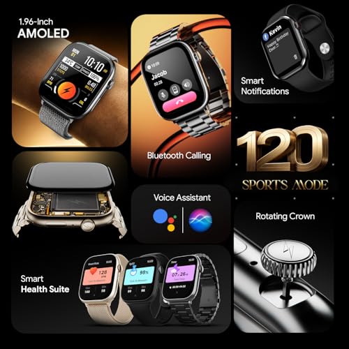 Fire-Boltt Ninja X Ring Smart Watch 1.96" Always On Display Bluetooth Calling, Voice Assistant, SpO2 & Heart Rate, 120+ Sports Modes, IP67 Waterproof Smartwatch for Men & Women - Silver Link