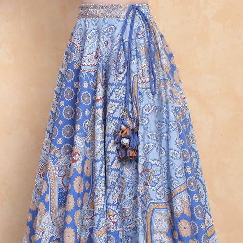 Biba Girls Electric Blue Viscose Blend Lehenga Set_12-13 Year