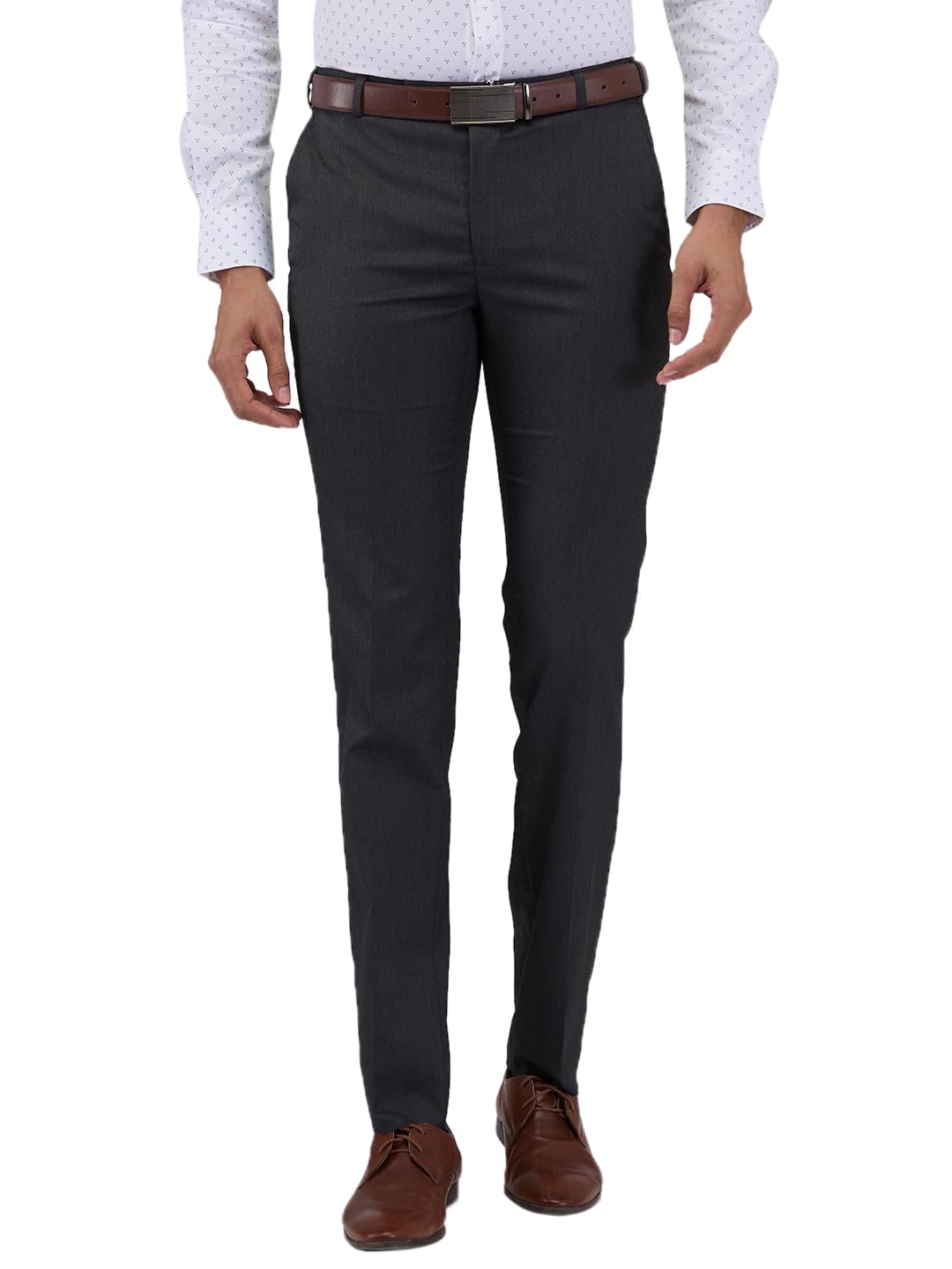 Raymond Men Slim Fit Structure Pattern Poly Viscose Blend Flat Front Formal Trouser (Size: 38)-RMTS05520-G7 Dark Grey