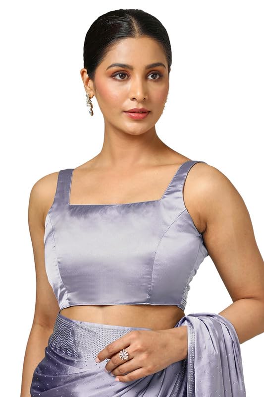 Soch Womens Light Purple Satin Embellished Saree With Stone Work