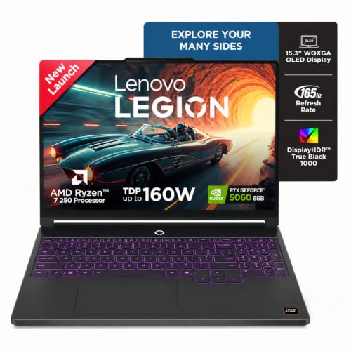 Lenovo Legion 5 2026 AMD Ryzen 7 250 | NVIDIA RTX 5060 8GB (16GB RAM/512GB SSD/WQXGA OLED/165Hz/15.3"(38.8cm)/Windows 11/Office 2024+AI Now/Black/2.5Kg), 83Q7009KIN AI Powered Gaming Laptop