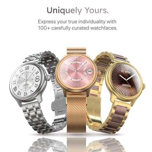 Pebble Opal Newly Launched Smart Watch for Women | Super AMOLED, Classic Design, Glossy Metallic Finish, Stainless Steel Strap, 100+ Watch Faces, Cycle & Sleep Tracking | Blush Gold