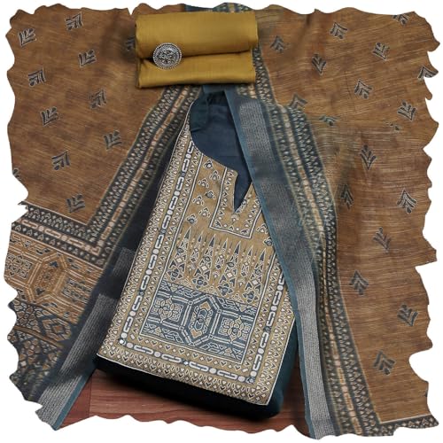 Biba Women Blue Cotton Printed Embroidered Unstitched Suit Set_FREE SIZE