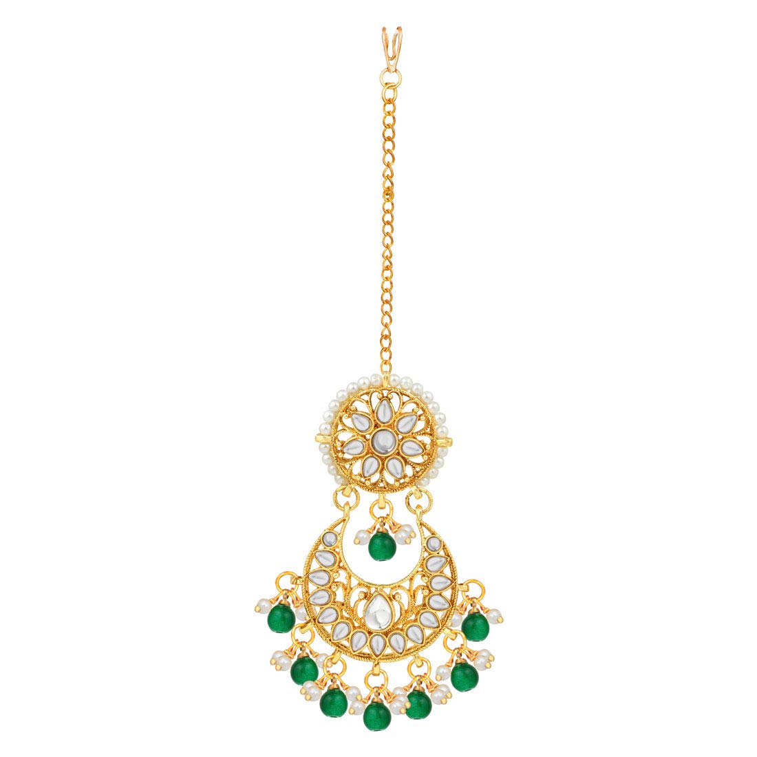 Peora Gold Plated Kundan Choker Necklace Earrings with Maang Tikka Jewellery Set for Women