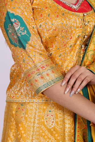 Aurelia Women's Mustard Ethnic Motifs Zari Jacquard Straight Top with Skirt and Dupatta Set - (AD10748-706117-M)