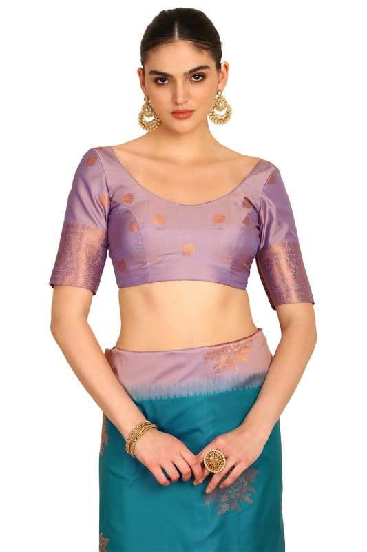 Soch Womens Turquoise Blue Floral Zari Woven Design Silk Blend Saree With Tassels