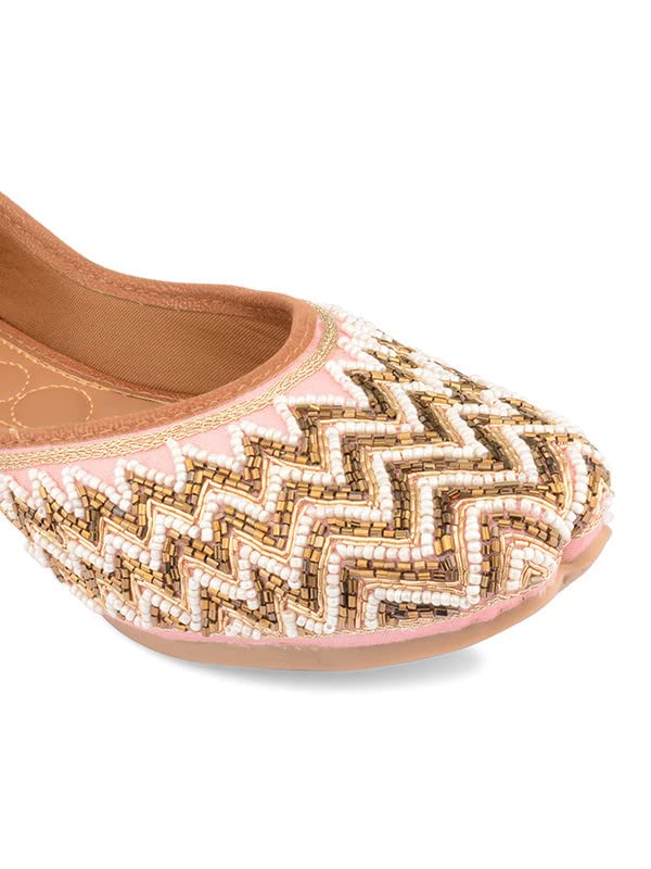 DESI COLOUR Women Ethnic Footwear Mojari/Punjabi Jutti-Pink Pearl Zigzag