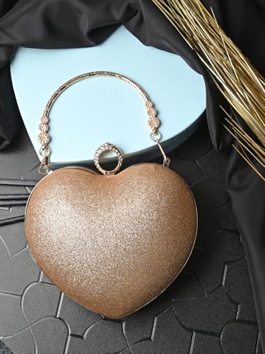 TOOBA Gold Heart-Shaped Glitter Clutch for Women – Sparkling Party Purse with Crystal Handle, Perfect for Weddings, Receptions, Festive & Evening
