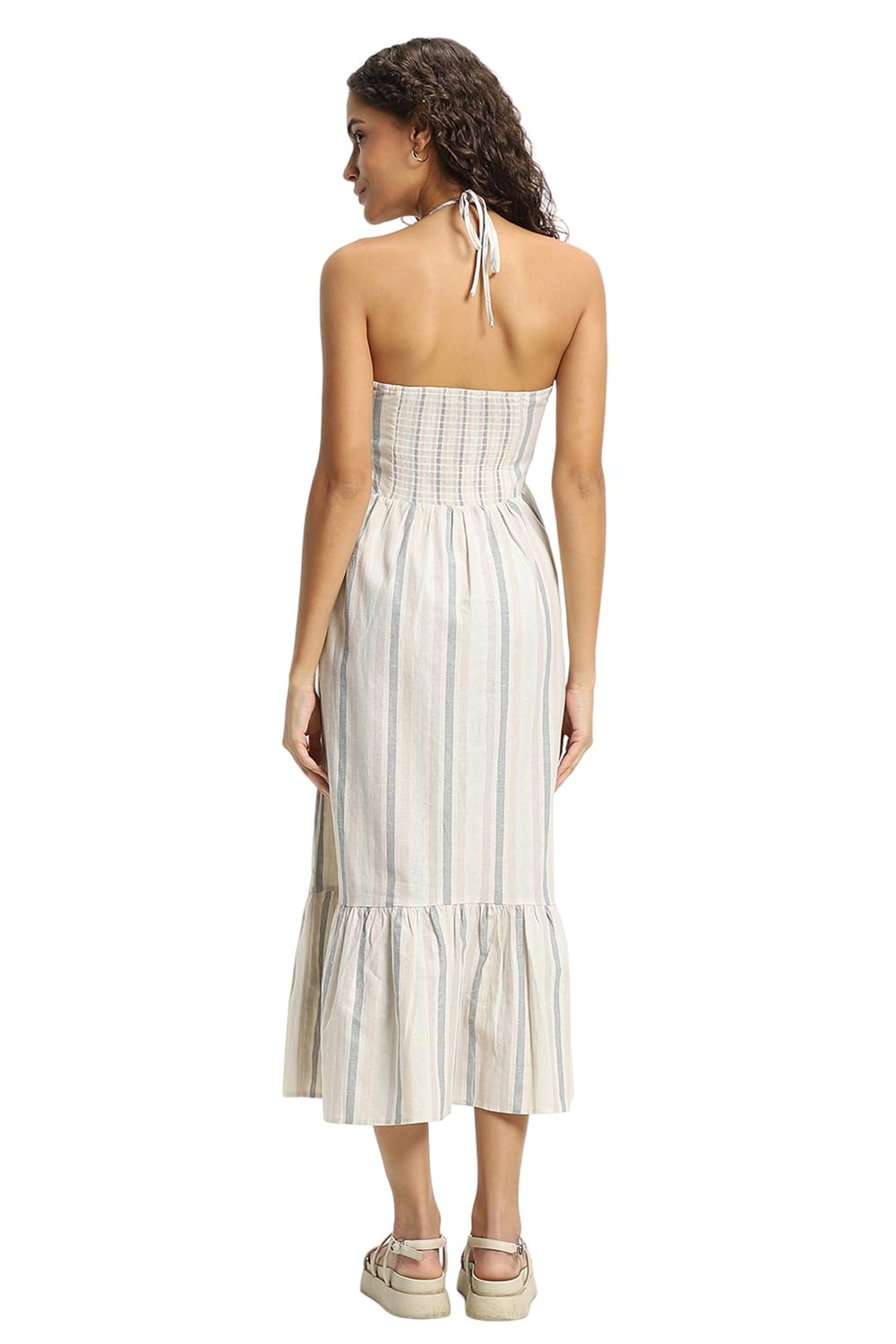 FOREVER 21 Striped Fit and Flare Maxi Dresses White