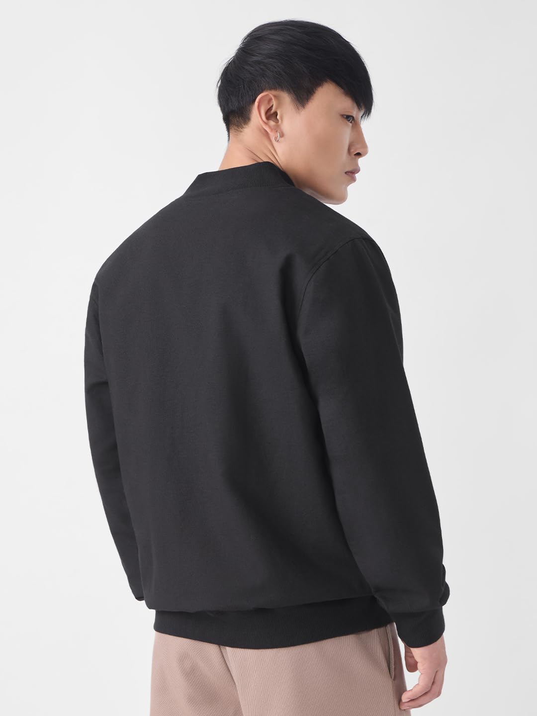 The Souled Store Cotton Linen Jacket: Midnight Men and Boys Full Sleeves Band Neck Solid Lightweight Oversized Fit Casual Summer Bomber Jackets