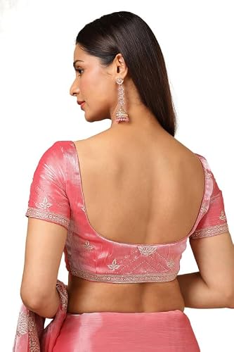 Soch Womens Peach Organza Embroidered Saree With Stone Work