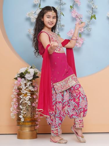 Bitiya By Bhama Girls Yoke Design Pure Cotton Straight Kurta With Salwar & Dupatta(TKS225_5-6Y)