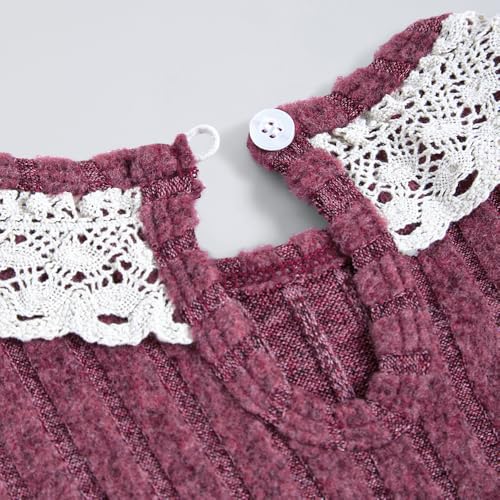 Hopscotch Girls Burgundy Full Sleeves Lace Embellished Onesie For Age (9-12 Months)
